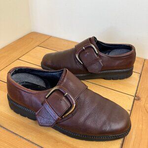Ecco Brown Leather Oxford Shoes Monk Strap Buckle Vintage Women's EU 38 US 7
